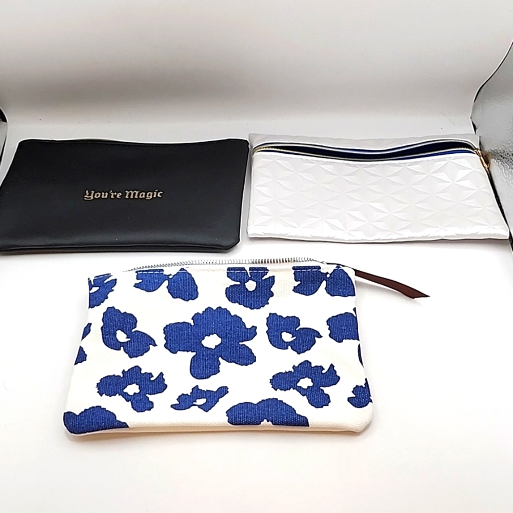 3 Ipsy Bags NWOT Black and White Blue